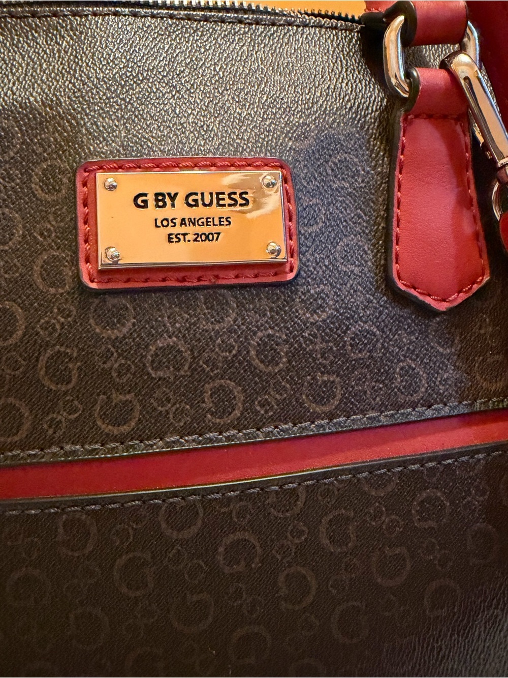G by Guess Brown Satchel with Red Trim and Handles - Picture 4 of 8